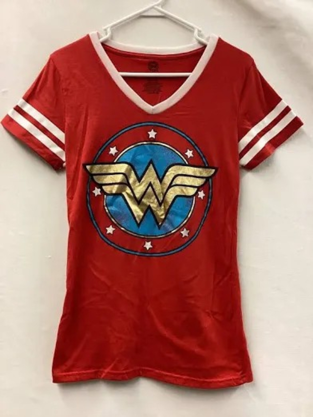 Red V-Neck Wonder Woman Tee for Women